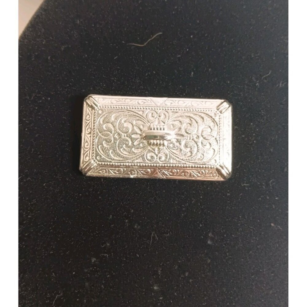 Vintage MCM Mid Century Silver Tone Metal Engraved Victorian Brooch Pin